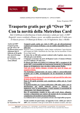 Trasporto Gratis Per Gli “Over 70” Con La Novità Della Metrebus Card