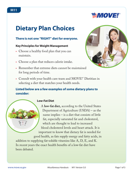 Miscellaneous Handout M11: Dietary Plan Choices