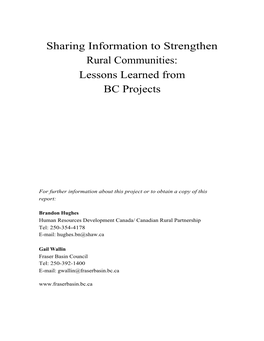 Sharing Information to Strengthen Rural Communities: Lessons Learned from BC Projects