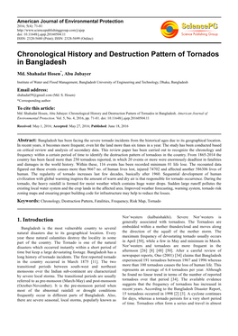 Chronological History and Destruction Pattern of Tornados in Bangladesh