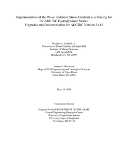 Implementation of the Wave Radiation Stress Gradient As a Forcing for the ADCIRC Hydrodynamic Model: Upgrades and Documentation for ADCIRC Version 34.12