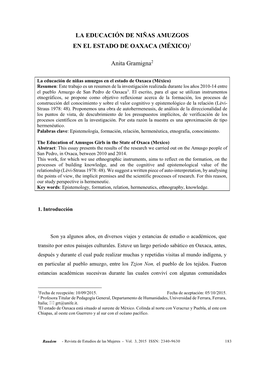 La Educación De Niñas Amuzgos En El Estado De Oaxaca (México)1