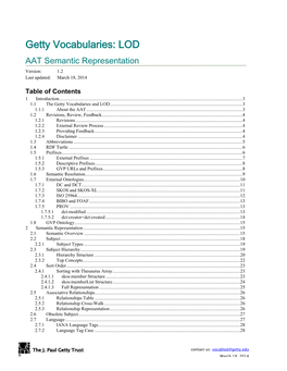 Getty Vocabularies: LOD AAT Semantic Representation Version: 1.2 Last Updated: March 18, 2014