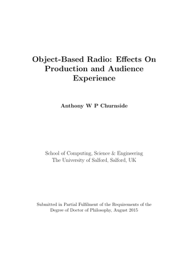 Object-Based Radio: E↵Ects on Production and Audience Experience