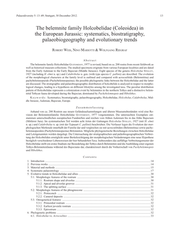 The Belemnite Family Holcobelidae (Coleoidea) in the European Jurassic: Systematics, Biostratigraphy, Palaeobiogeography and Evolutionary Trends