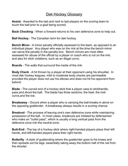 Dek Hockey Glossary