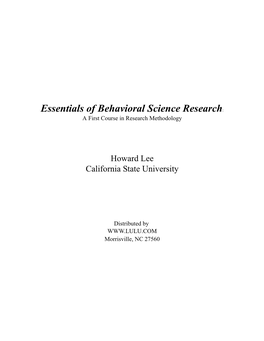 Essentials of Behavioral Science Research: a First Course in Research Methodology