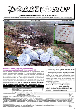 Sommaire Du Numero 95 25000 Besançon Actualités : Eoliennes & Mortalité De Chauves-Souris ……………...……….…P