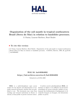 Organisation of the Soil Mantle in Tropical Southeastern Brazil (Serra Do Mar) in Relation to Landslides Processes