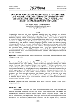 Hubungan Penggunaan Media Sosial Info Commuter Line Pt Kai Dan Sikap Penumpang Di Stasiun Bojong Gede Terhadap Kepuasan Pelayana