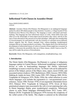 Inflectional Verb Classes in Acazulco Otomi