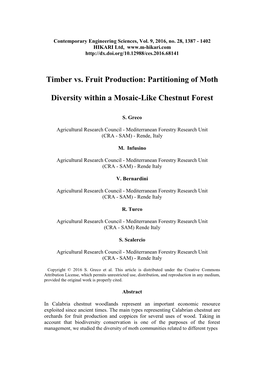 Timber Vs. Fruit Production: Partitioning of Moth