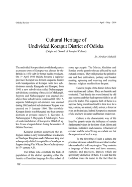 Cultural Heritage of Undivided Koraput District of Odisha (Origin and Growth of Janajati Culture) Er