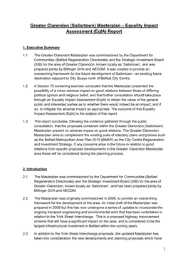 Greater Clarendon (Sailortown) Masterplan – Equality Impact Assessment (Eqia) Report