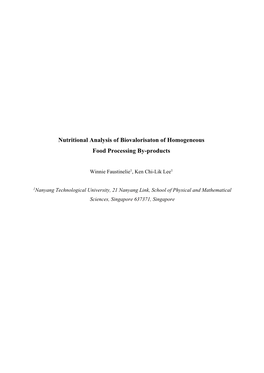 Nutritional Analysis of Biovalorisaton of Homogeneous Food Processing By-Products