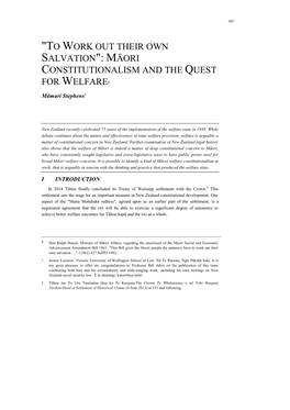 "To Work out Their Own Salvation": Māori Constitutionalism and the Quest for Welfare