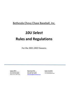 10U Select Rules and Regulations