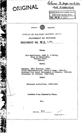 Volume 2, Pages144 to 280. and 2 Appendices. ROINN COSANTA. BUREAU of MILITARY HISTORY, 1913-21. STATEMENT by WITNESS. DOCUMENT