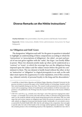 Diverse Remarks on the Hittite Instructions*
