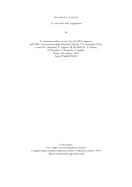 'Arti Sorelle' Nella Scapigliatura in La Letteratura Italiana E Le Arti, Atti Del