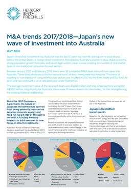 M&A Trends 2017/2018—Japan's New Wave of Investment Into Australia