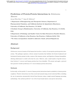 Predictions of Protein-Protein Interactions in Schistosoma Mansoni Javona White Bear,1,2∗ James H