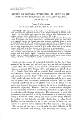 Studies on Restinga Butterflies. Ii. Notes on the Population Structure of Menander Felsina (Riodinidae)