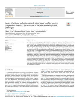 Impact of Altitude and Anthropogenic Disturbance on Plant Species Composition, Diversity, and Structure at the Wof-Washa Highlands of Ethiopia