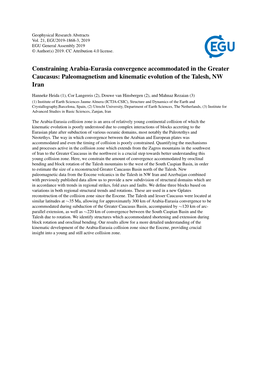 Constraining Arabia-Eurasia Convergence Accommodated in the Greater Caucasus: Paleomagnetism and Kinematic Evolution of the Talesh, NW Iran