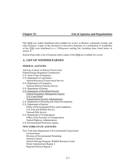 Chapter 22: List of Agencies and Organizations A. LIST of NOTIFIED