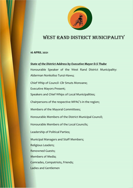 16 APRIL 2021, State of the District