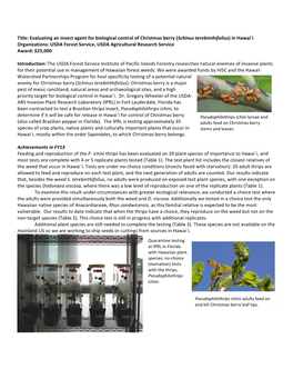 Title: Evaluating an Insect Agent for Biological Control of Christmas Berry