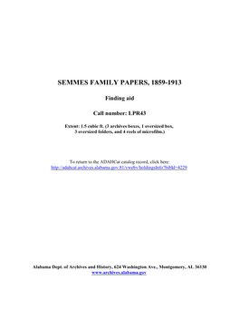 Semmes Family Papers, 1859-1913