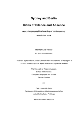 Sydney and Berlin Cities of Silence and Absence