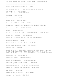 A- Serial Numbers for Plug-Ins, Filters and All Sorts of Programs
