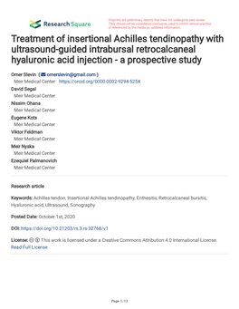 Treatment of Insertional Achilles Tendinopathy with Ultrasound-Guided Intrabursal Retrocalcaneal Hyaluronic Acid Injection - a Prospective Study