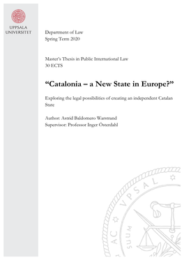 “Catalonia – a New State in Europe?”