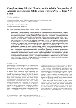 Complementary Effect of Blending on the Volatile Composition of Albariño and Loureira White Wines (Vitis Vinifera L.) from NW Spain