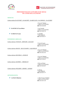 Professionnels Du Sanitaire Et Du Social Du Canton De La Clayette