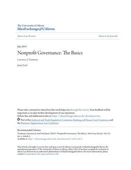 Nonprofit Governance: the Basics