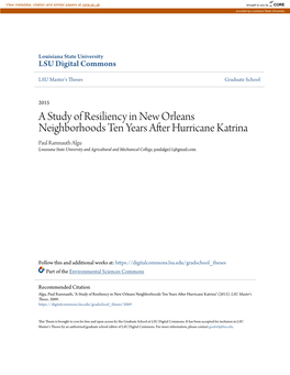 A Study of Resiliency in New Orleans Neighborhoods Ten Years After