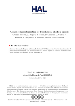 Genetic Characterization of French Local Chicken Breeds Gwendal Restoux, X