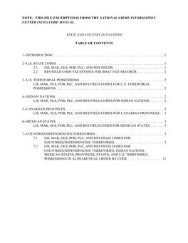 State and Country Data Codes