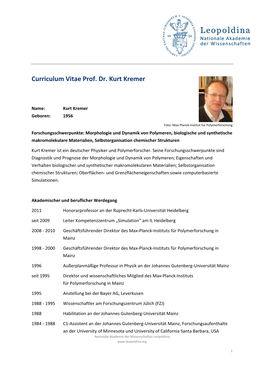 Curriculum Vitae Prof. Dr. Kurt Kremer