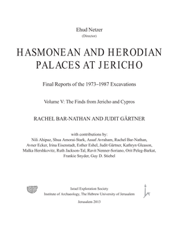 Hasmonean and Herodian Palaces at Jericho Rachel Bar-Nathan