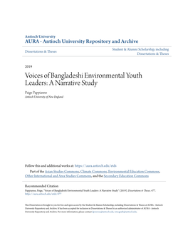 Voices of Bangladeshi Environmental Youth Leaders: a Narrative Study Paige Pappianne Antioch University of New England