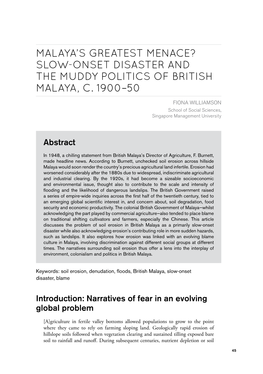 Slow-Onset Disaster and the Muddy Politics of British Malaya, C. 1900–50