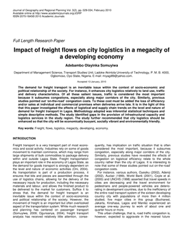 Impact of Freight Flows on City Logistics in a Megacity of a Developing Economy