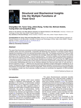 Structural and Biochemical Insights Into the Multiple Functions of Yeast Grx3