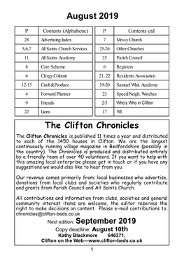 August 2019 the Clifton Chronicles